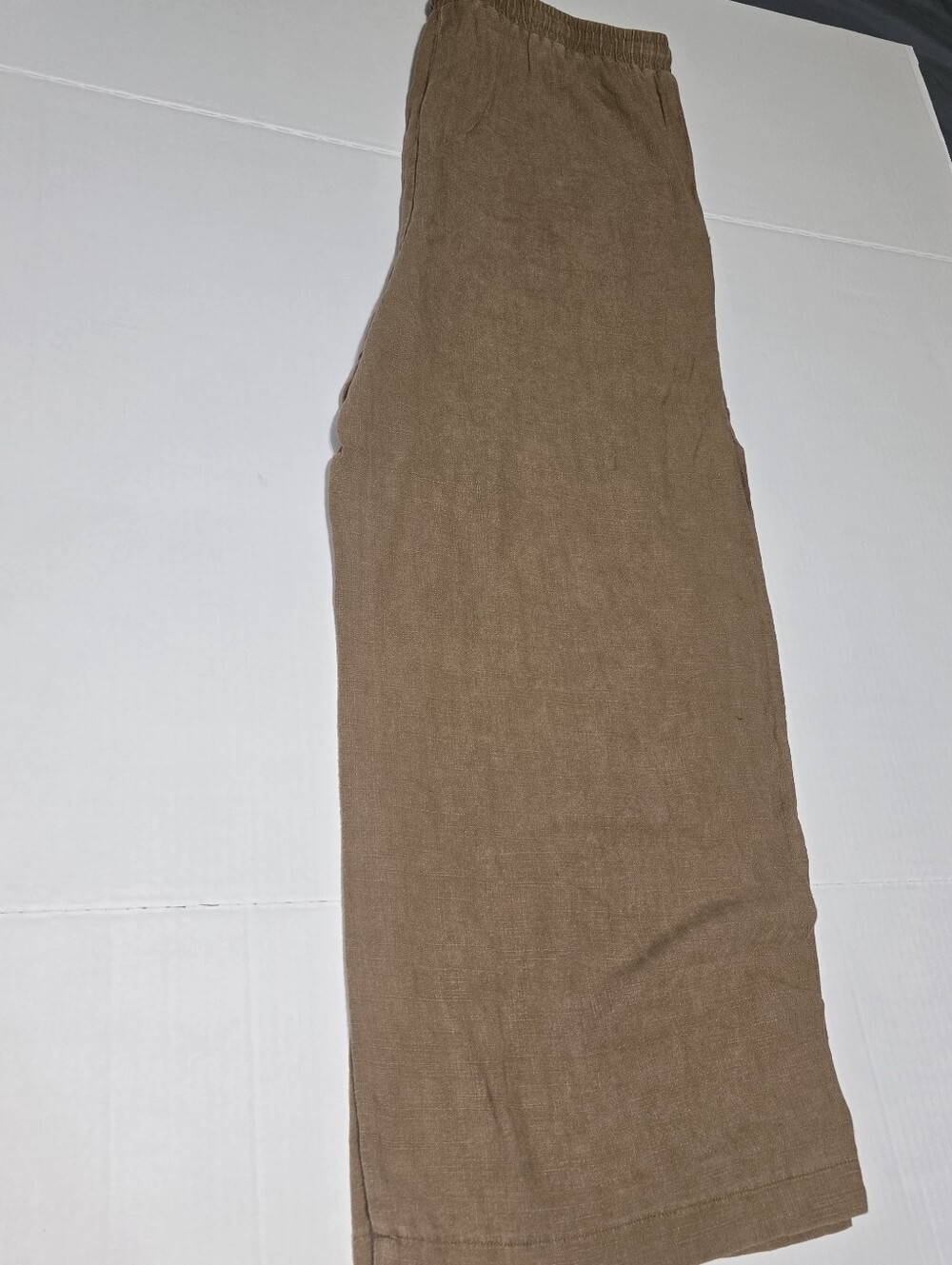 Zenana Large Taupe Linen Blend WideLeg Crop Pants Elastic Waist Drawstring - Picture 2 of 6